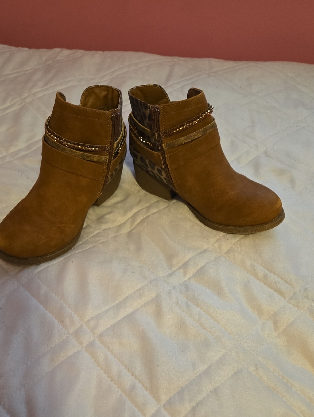 Girls Brown Suede Ankle Booties with Accent Straps